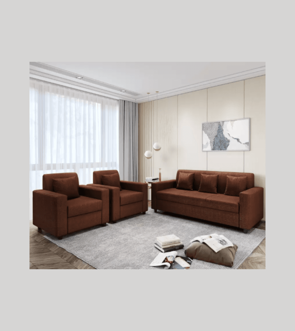 Elegant 3+1+1 Seater Sofa Set – Wooden Base with Premium Fabric Upholstery