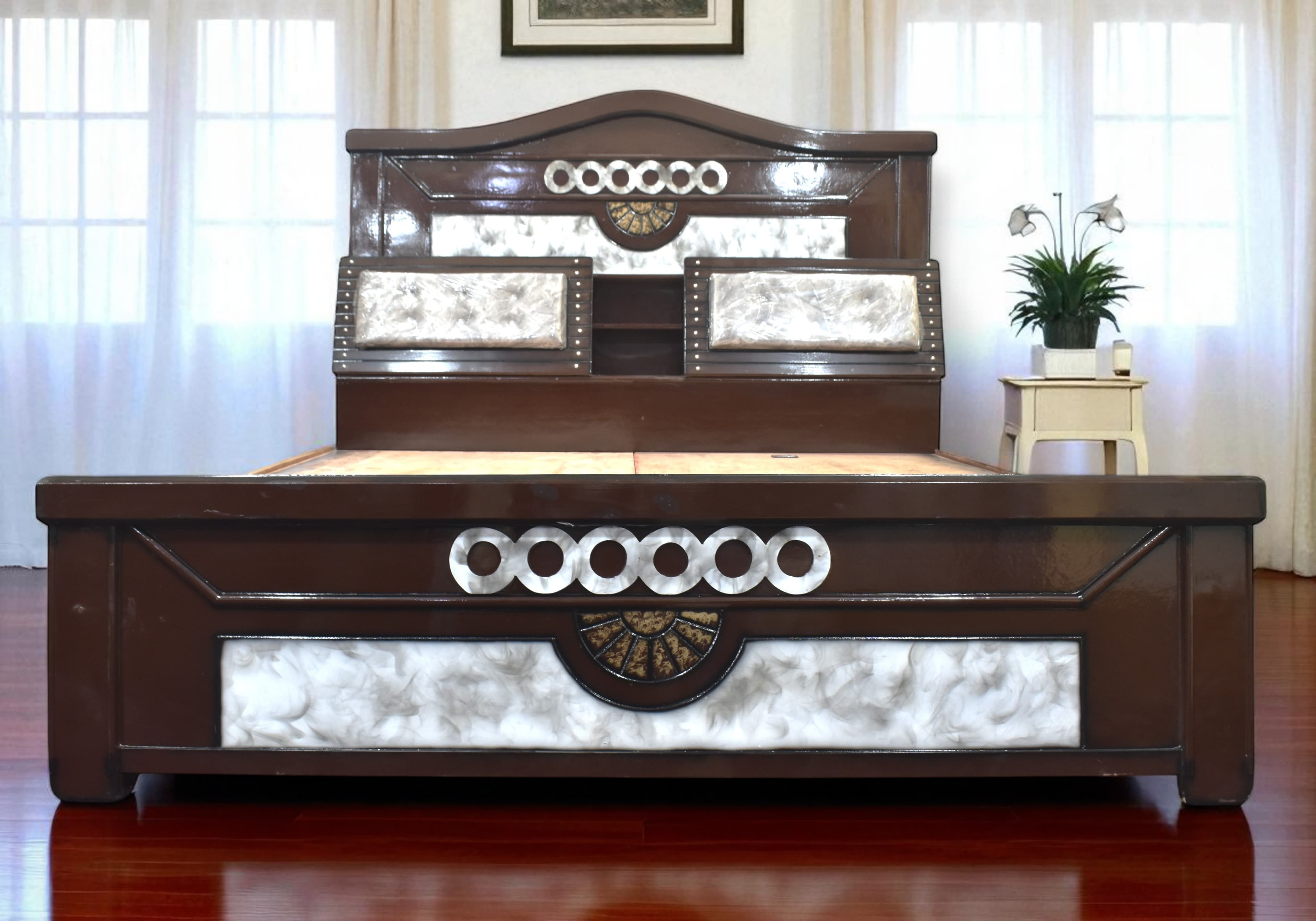 Regal Rings Designer head box king Size Bed in Brown Colour With Storage