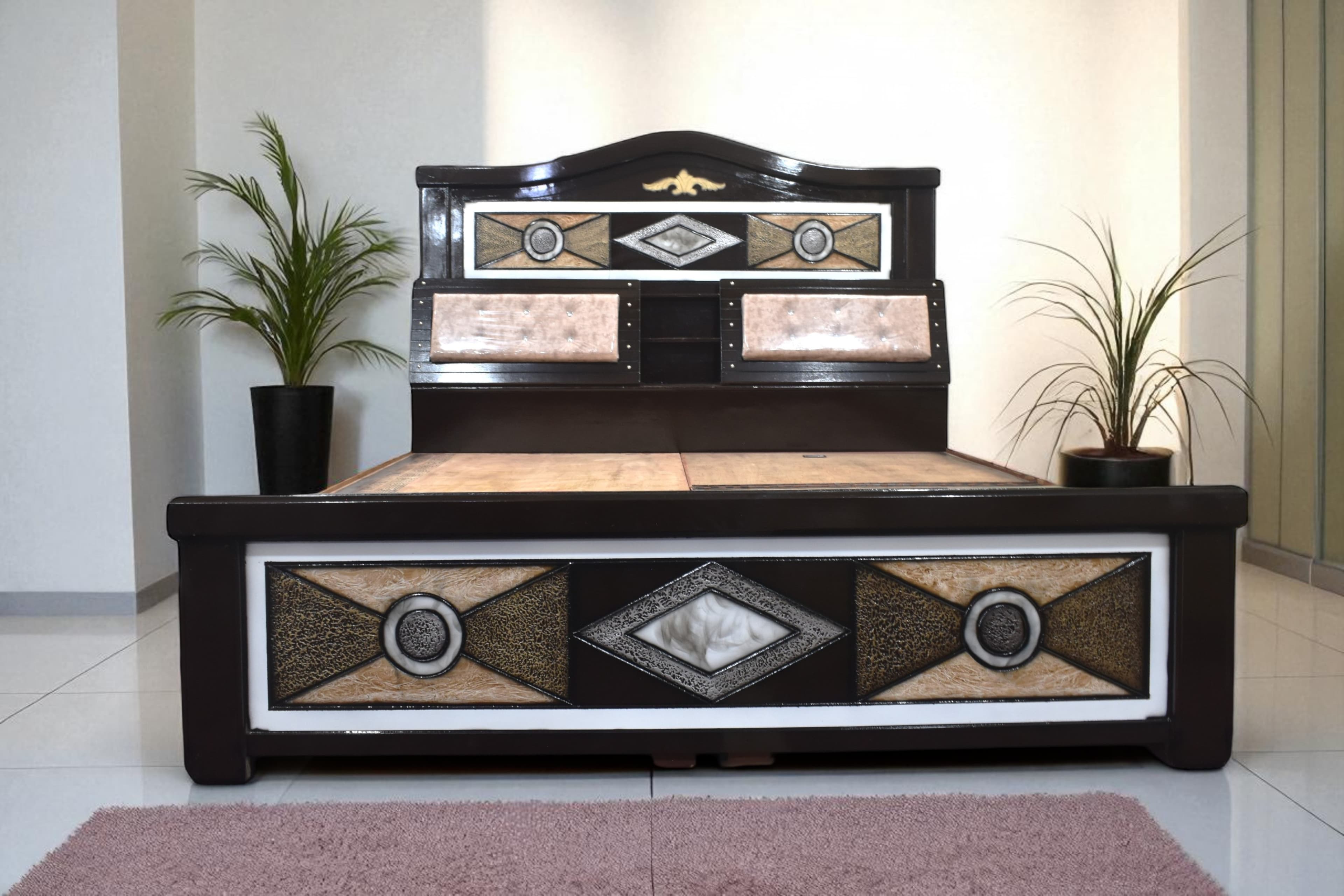 Royal Emblem head box king Size Bed in Brown Colour With Storage