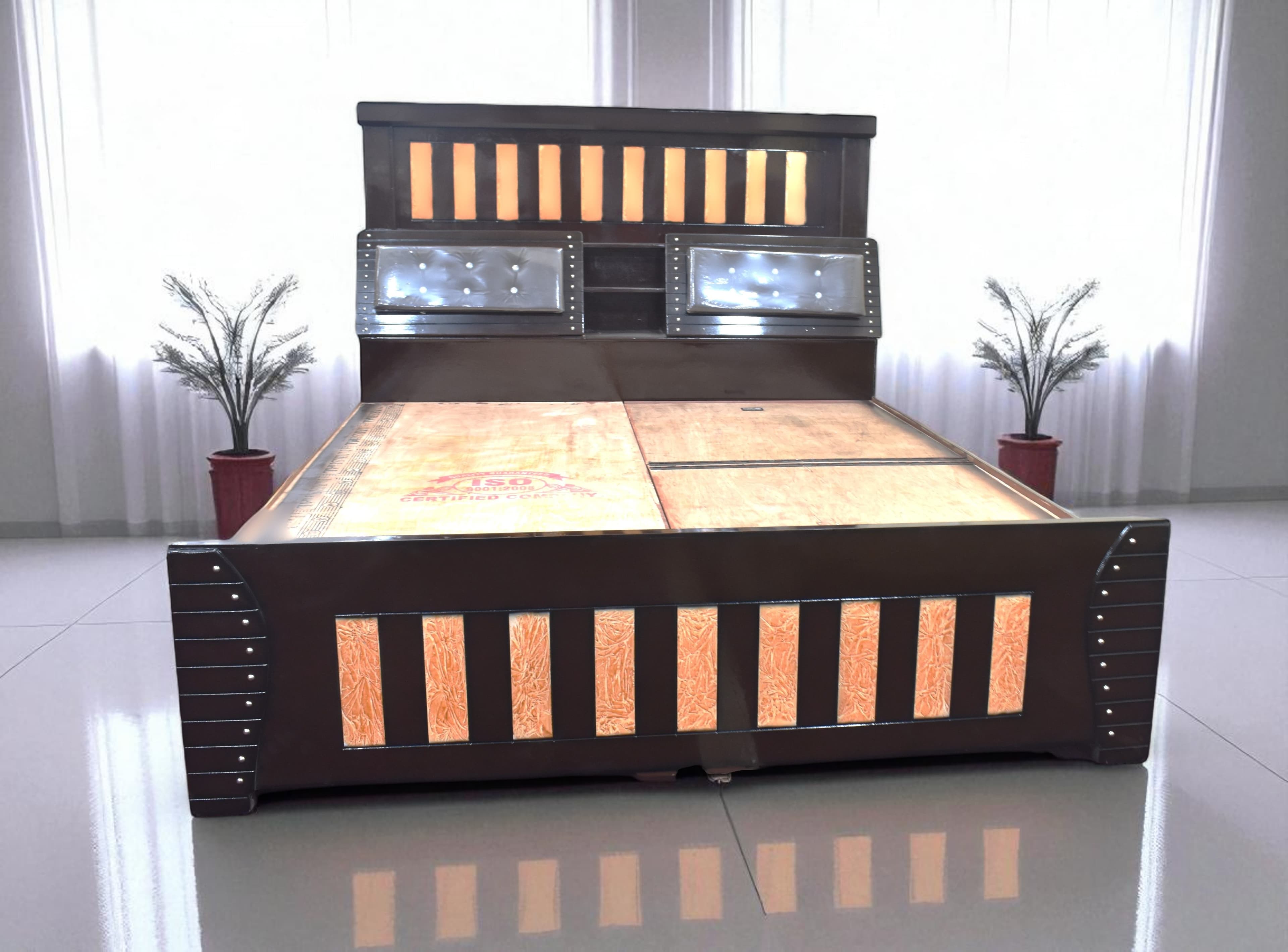 Sunrise Panel Premium head box king Size Bed in Brown Colour With Storage