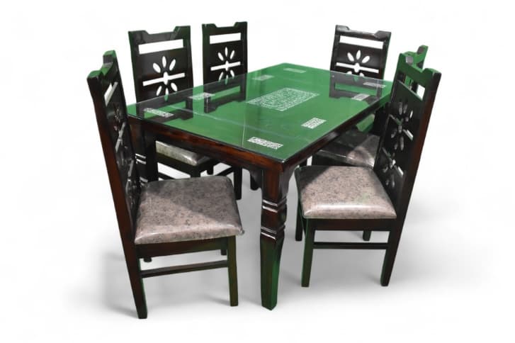 Havelock 6 Seater Dining Set in Brown Colour with glass