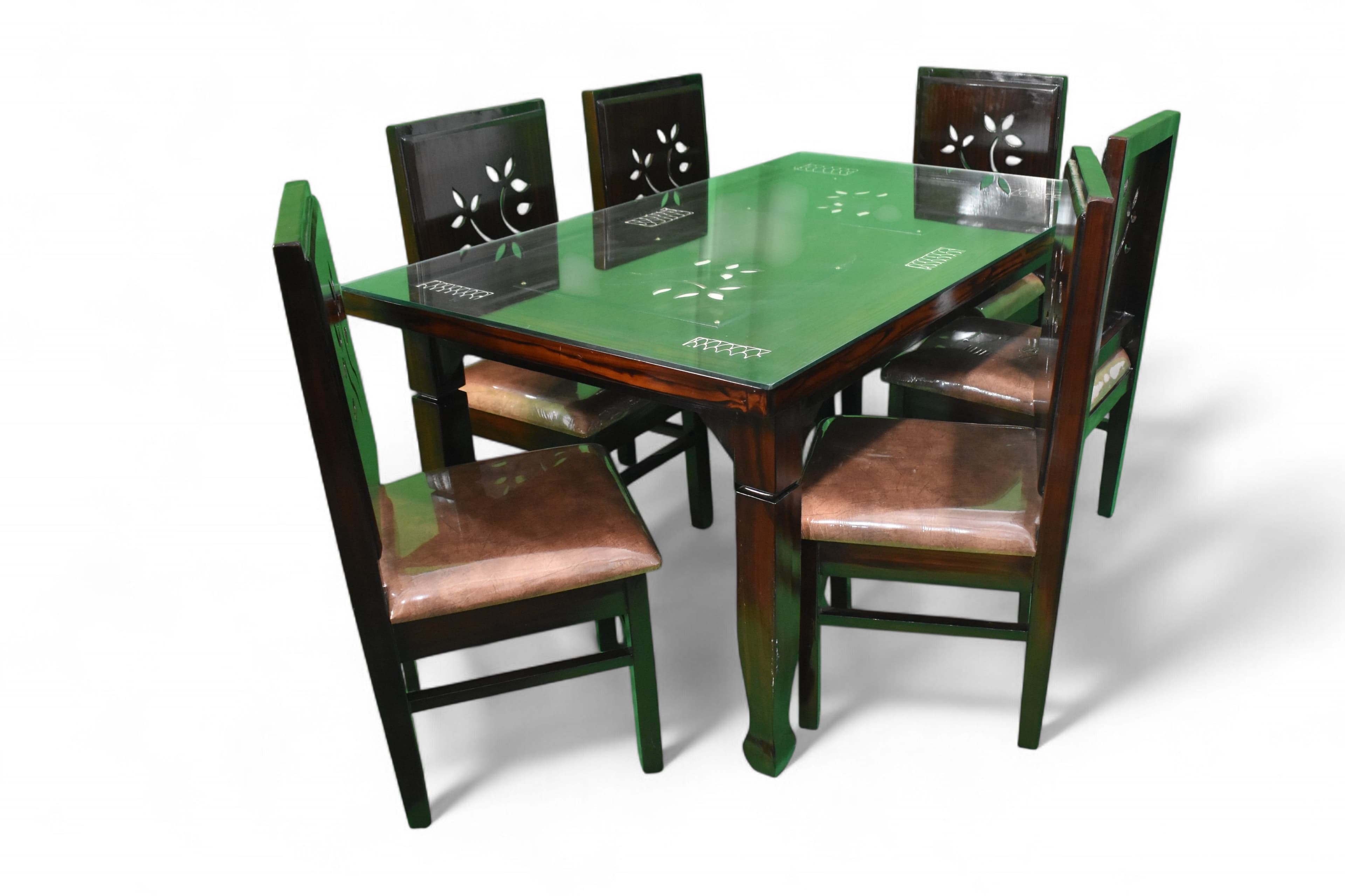 Mayer Sheesham Wood 4 Seater Dining Set With glass dark brown color