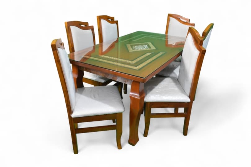 Mayer Sheesham Wood 6 Seater Dining Set With glass dark teak color