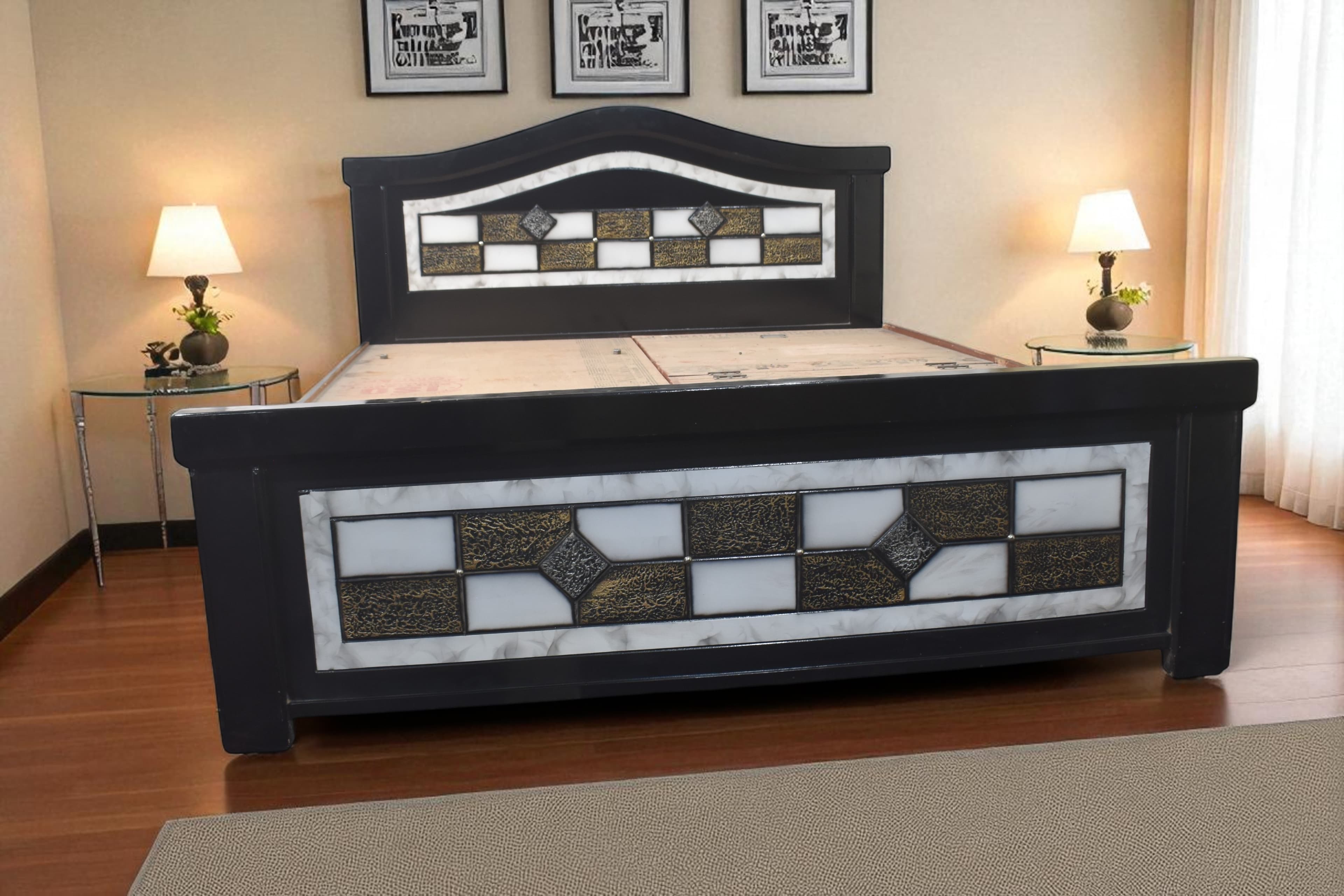 Regal Mosaic queen Size Bed In Provincial black Finish with storage