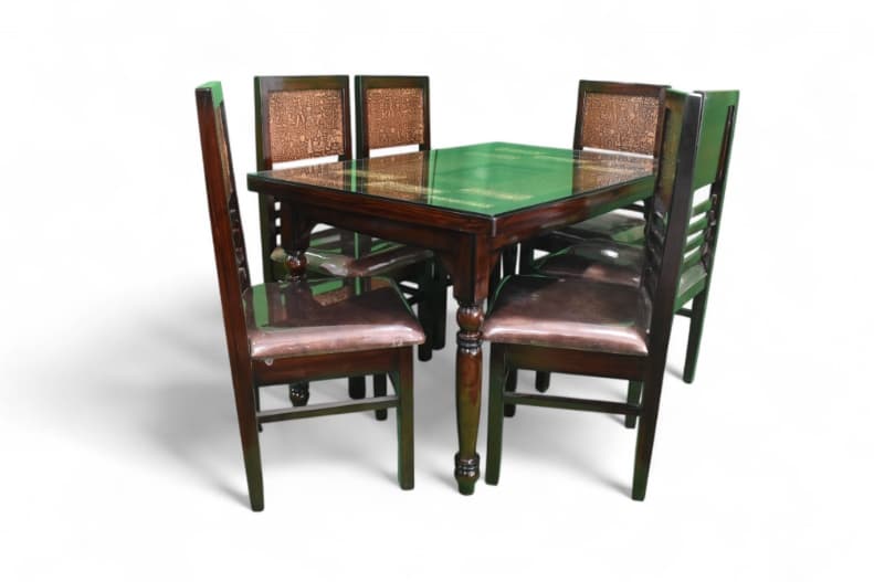  Malaysian 6 Seater Dining Table Set In Brown Colour with glass 