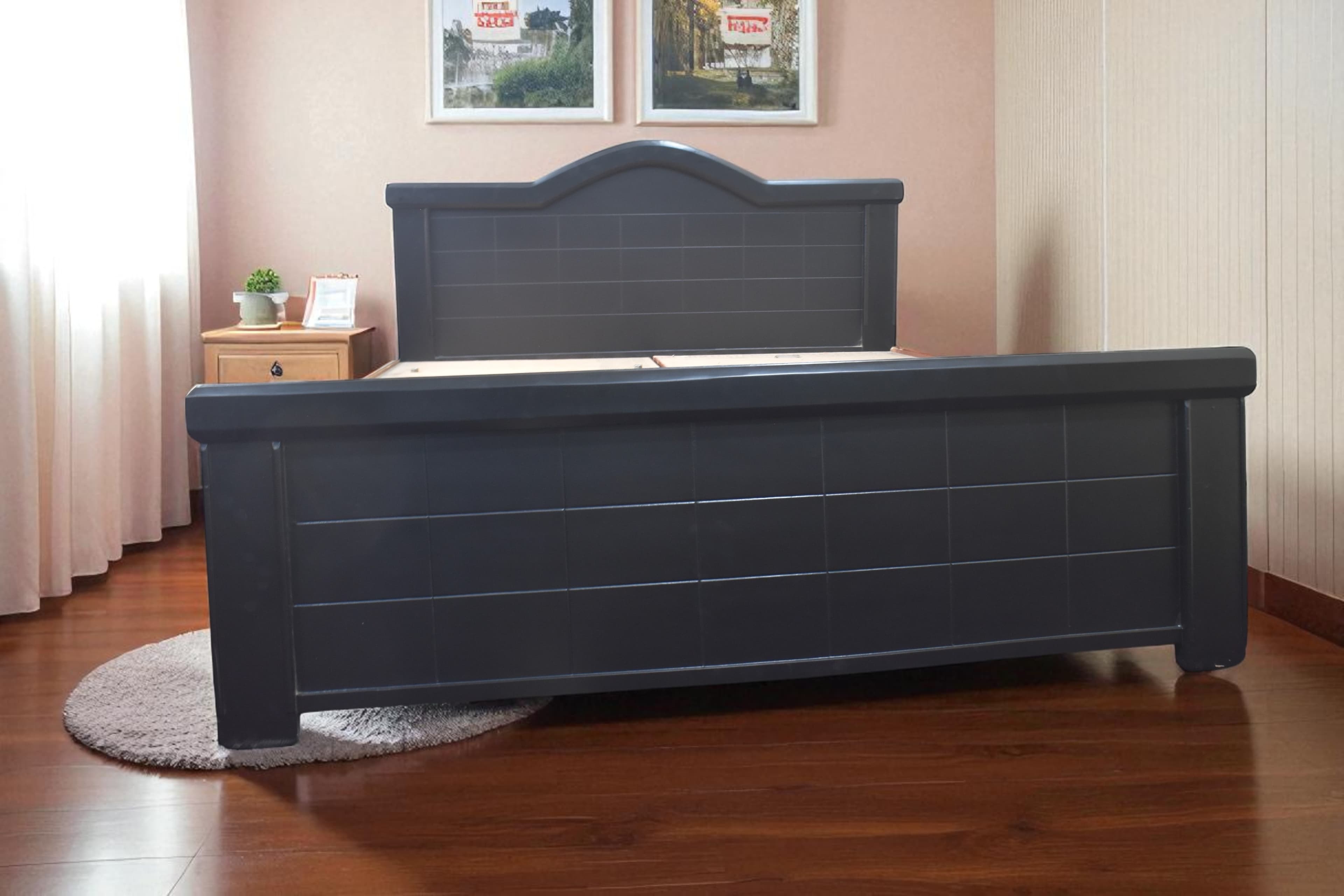 Gridline Classic queen Size Bed in black Colour With Storage