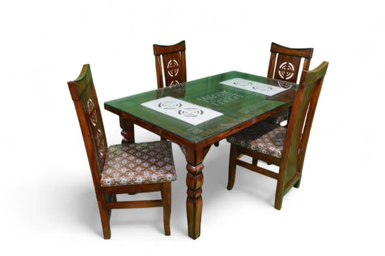 Limburg Sheesham Wood 4 seater Dining Chairs In Provincial Teak Finish with glass