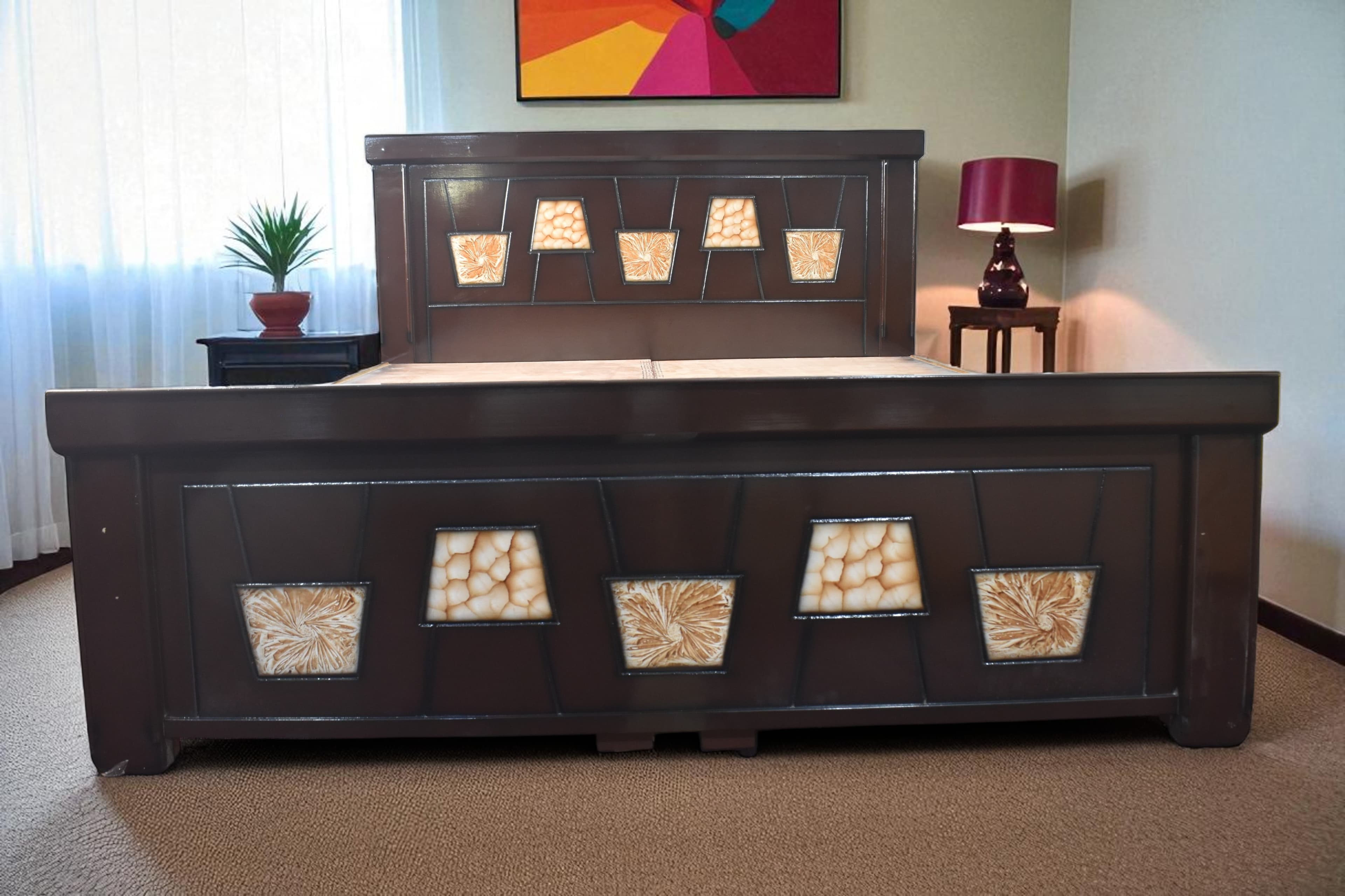 Amber Mosaic  King Size Bed in Brown Colour With Storage