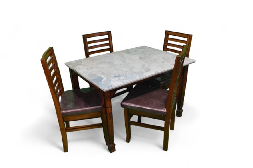 Seraph Teak Wood 4 Seater Dining Set With Marble Top In White shadad Color