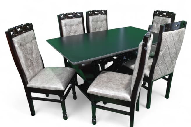 Duncan Marble Top 6 Seater Dining Set In Grey shadad Colour