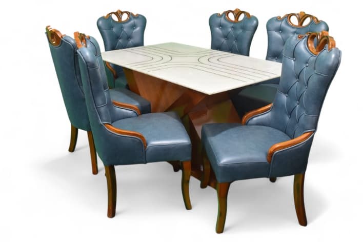 Cardinal on x Marble Top 6 Seater Dining Set In blue Colour