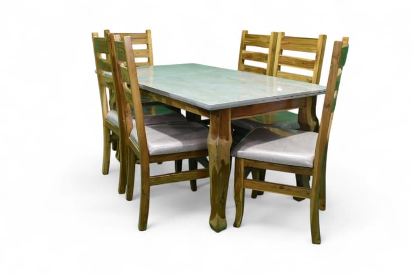 Hiro Marble Top 6 Seater Dining Set In Natural Finish
